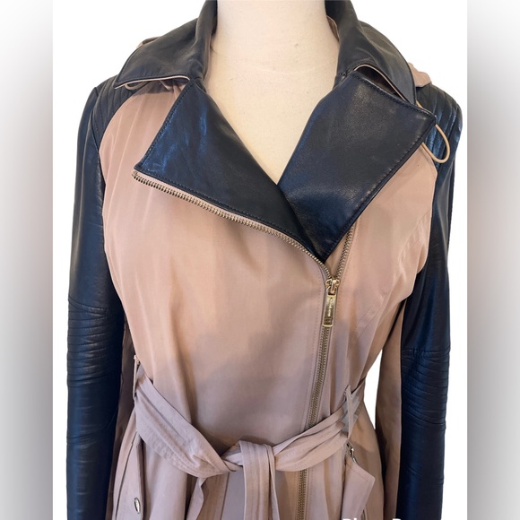 Micheal Kors khaki and faux leather trench coat. lightly worn. - Picture 3 of 4